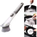 Set x2 cepillos con dispensador de jabón para lavar vajilla, gris.
