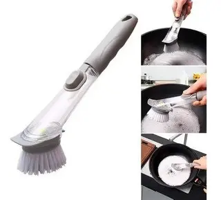 Set x2 cepillos con dispensador de jabón para lavar vajilla, gris.