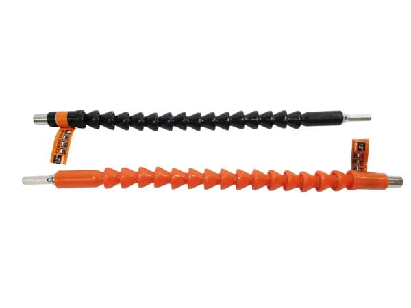 Set x2 extensiones flexibles para taladro de 12", una negra y una naranja.