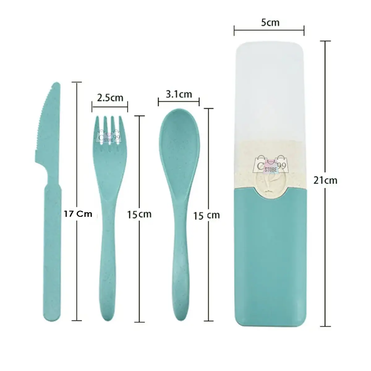 Juego de cubiertos para viaje o camping con estuche: tenedor, cuchara y cuchillo de 15-17 cm.