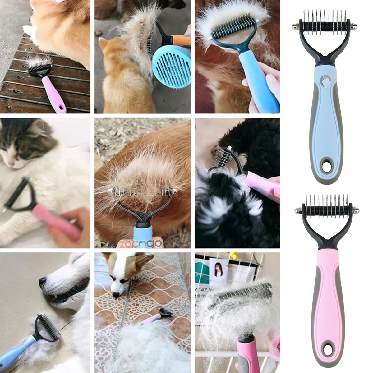 Cepillo para mascotas que recorta el pelo, ideal para perros y gatos con pelaje denso.