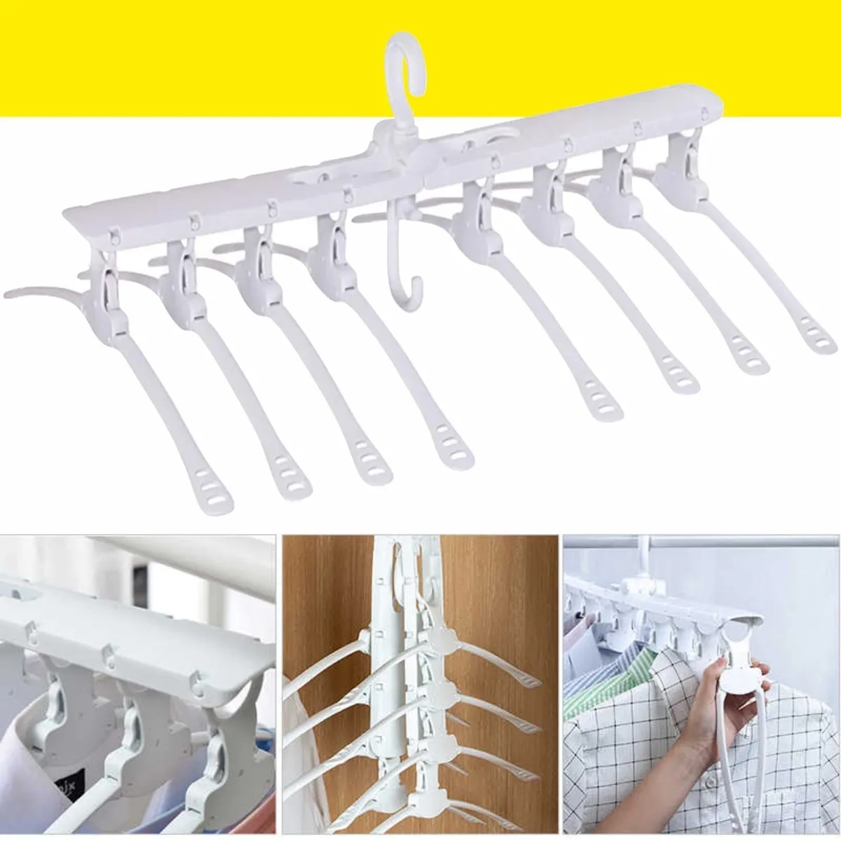 Perchero colgante ahorrador de ropa con múltiples brazos, ideal para secar y organizar prendas.
