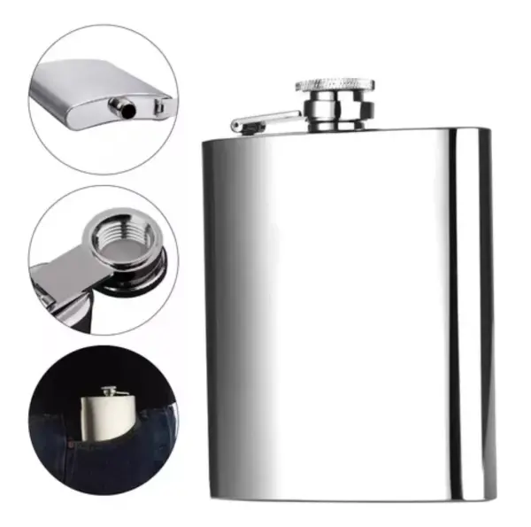 Licorera de acero inoxidable de 8 oz, ideal para llevar en el bolsillo.