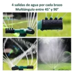 Aspersor de riego 360 rotatorio con 4 salidas de agua por brazo para jardín.