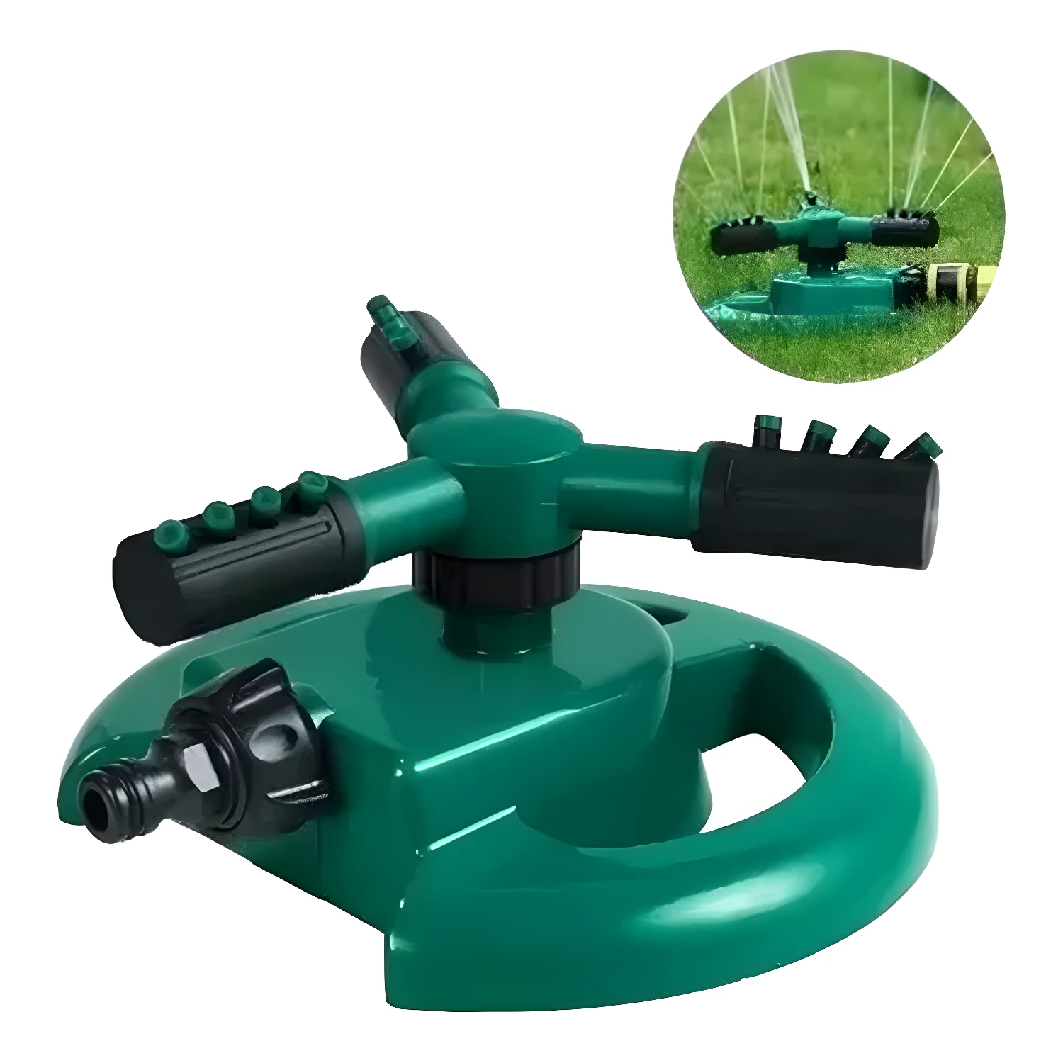 Aspersor rociador de riego automático 360 para jardín, kit x2, color verde.