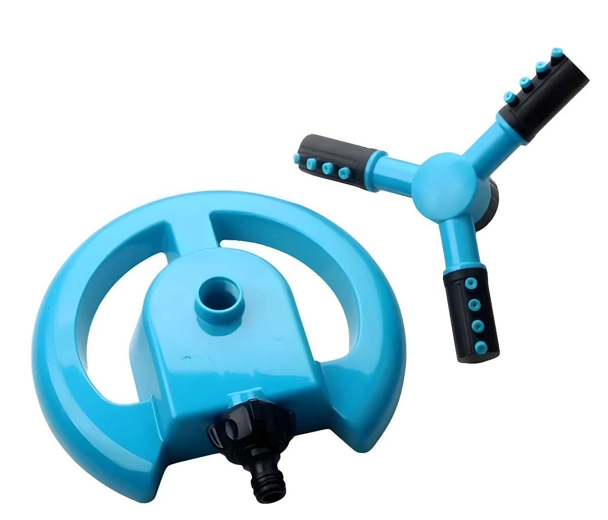 Set x2 aspersor de riego 360° automático azul, con base en "U" y cabezal giratorio.