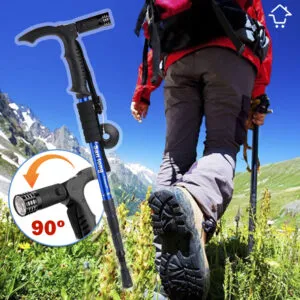 Bastón de trekking senderismo ajustable con linterna LED, ideal para caminatas en montaña.