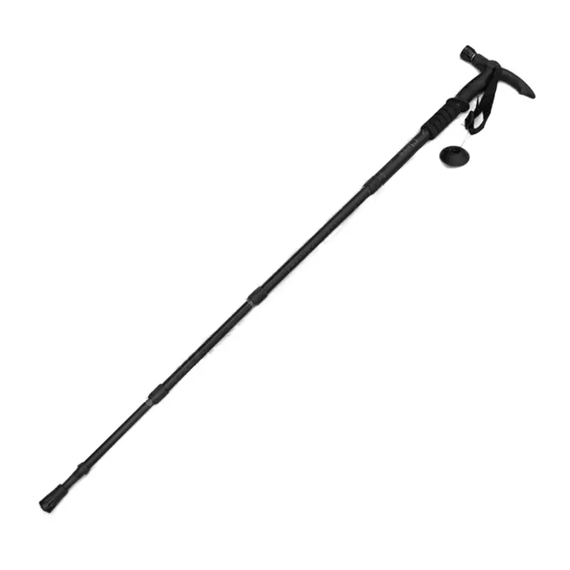Bastón de trekking senderismo linterna LED ajustable, color negro, 2 segmentos, con accesorio circular