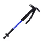 Bastón de senderismo ajustable con linterna LED y correa de mano, color azul.