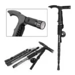 Bastón de trekking con linterna LED y correa ajustable, ideal para senderismo y caminatas.