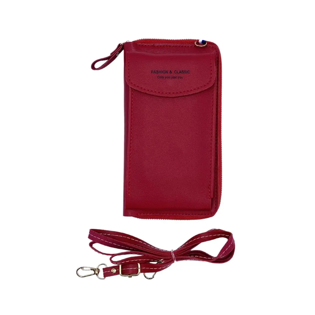 Bolso de lujo rojo porta celular multifunción con correa, estilo clásico.