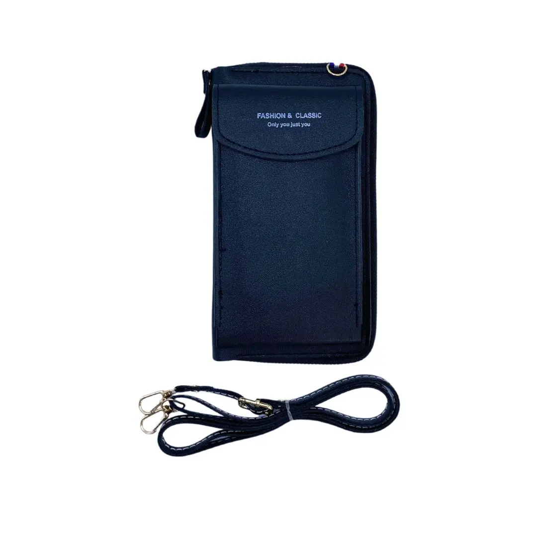 Bolso de lujo negro para celular con correa, elegante y multifuncional.
