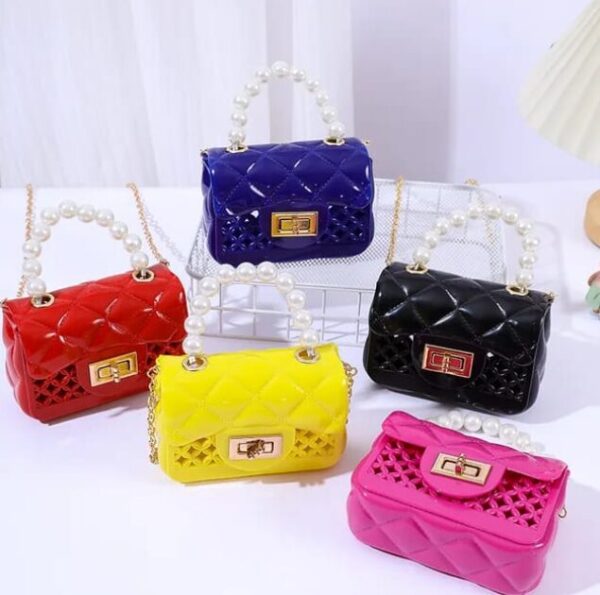 Bolsos De Gelatina Ahuecados, Mini Monedero De Silicona Con Asa De Perla De Imitación, Bolso Cruzado Con Cadena De Moda - Imagen 2