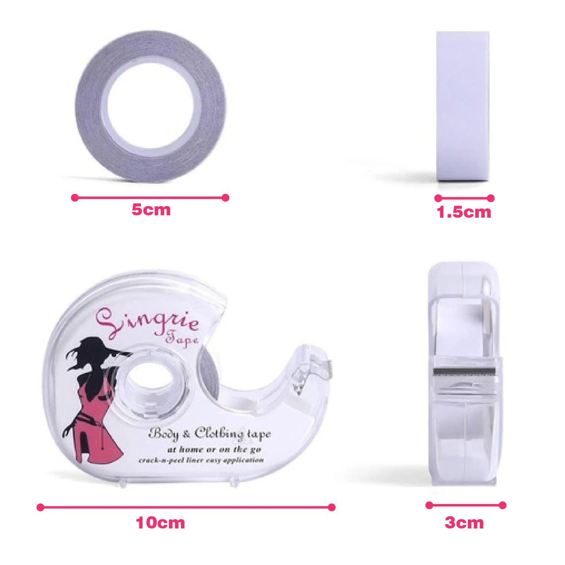 Cinta doble faz para pezoneras y escote Singrie con dispensador, 5cm y 10cm.