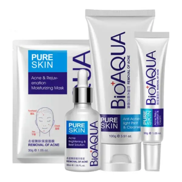 Combo x4 Anti Acné Bioaqua Original (Jabón+Sérum+Crema+Mascarilla)