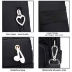 Mini bolso billetera para mujer con zipper de corazón, lanyard, puerto para audífonos y correa desmontable.