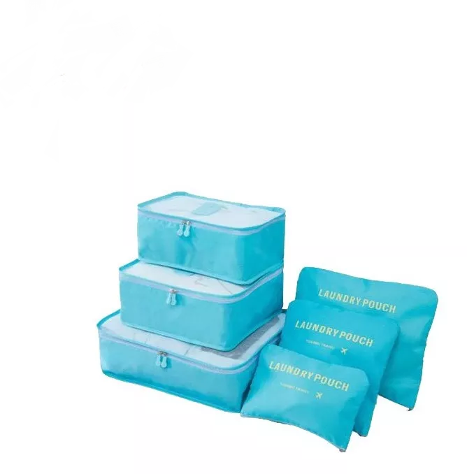 Organizador de maleta X6 en azul turquesa, bolsos de viaje con cierres para organizar ropa.