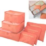 Organizador de maleta para viaje x6, bolsos de tela naranja para organizar ropa y accesorios.
