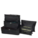 Bolsas organizadoras de equipaje para viaje, juego de 6, color negro, con cremalleras y logo.