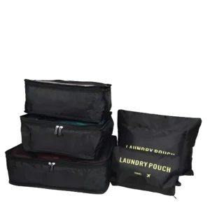 Bolsas organizadoras de equipaje para viaje, juego de 6, color negro, con cremalleras y logo.