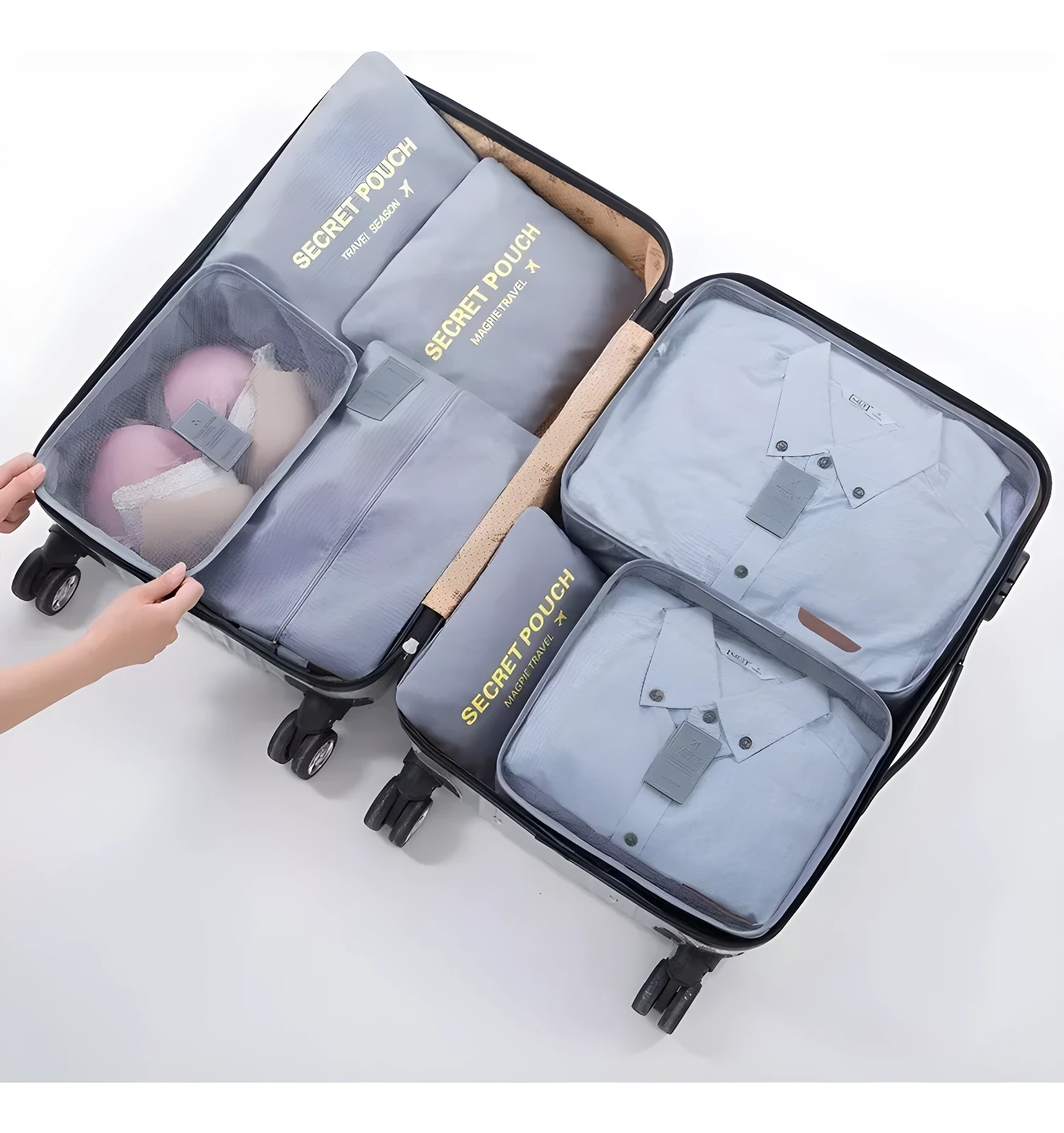 Organizador de maleta X6 para viaje: bolsos transparentes con ropa y ropa interior para empacar.