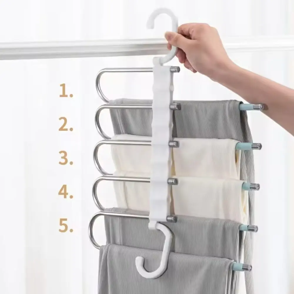 Perchero giratorio para 5 pantalones, ahorra espacio, ideal para closet.