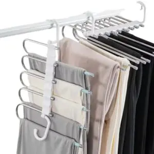 Perchero para 5 pantalones giratorio, diseño vertical ahorra espacio en el armario