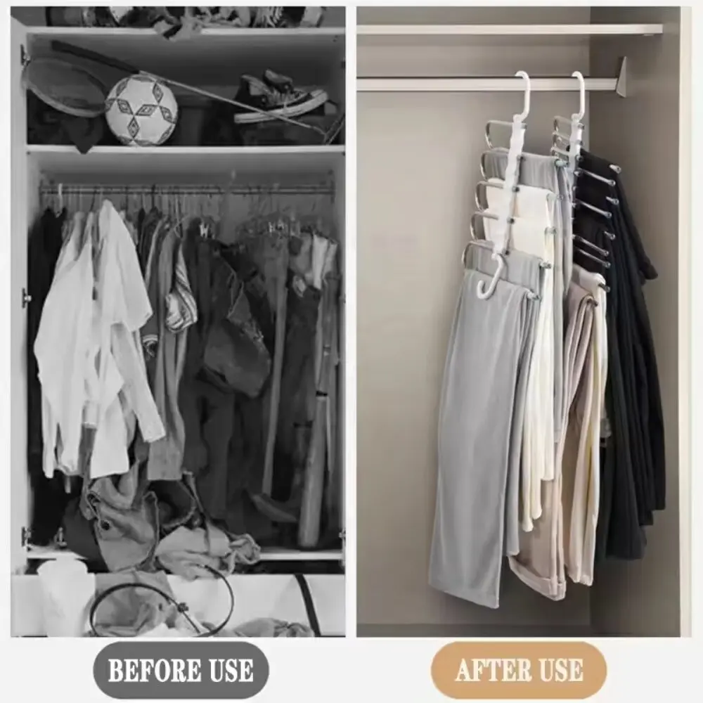Perchero para pantalones con 5 ganchos giratorios: organiza tu closet y maximiza el espacio.