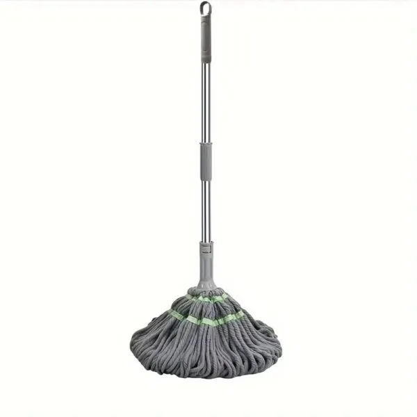 Trapeador autoescurridor gris con mango extensible, ideal para limpieza del hogar.