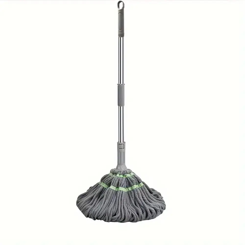 Trapeador autoescurridor gris con mango extensible, ideal para limpieza del hogar.