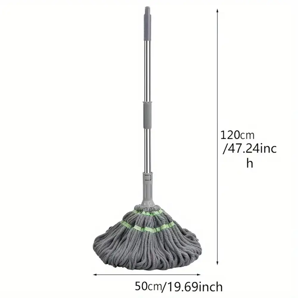 Trapeador autoescurridor gris de microfibra con mango extensible de 120 cm y base de 50 cm.