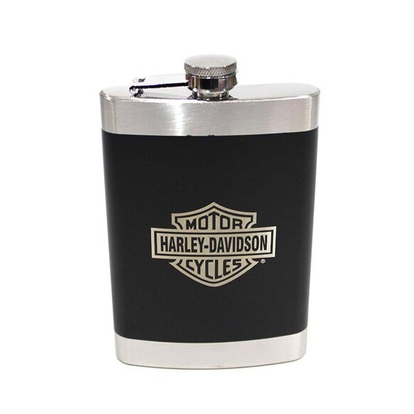 Licorera Harley Davidson negra 9 Oz con 2 copas y navaja, acero inoxidable.