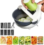 Rallador picador 9 en 1 multifuncional con cortador y escurridor de verduras en uso
