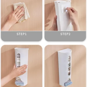 Estante vertical para guardar ropa interior colgado en la pared.