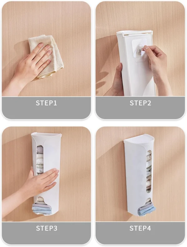 Estante vertical para guardar ropa interior colgado en la pared.