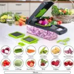 Picador de verduras 14 en 1: cebolla, pepino, zanahoria, tomate, repollo, fresa, calabacín, papa, boniato, remolacha, piment…