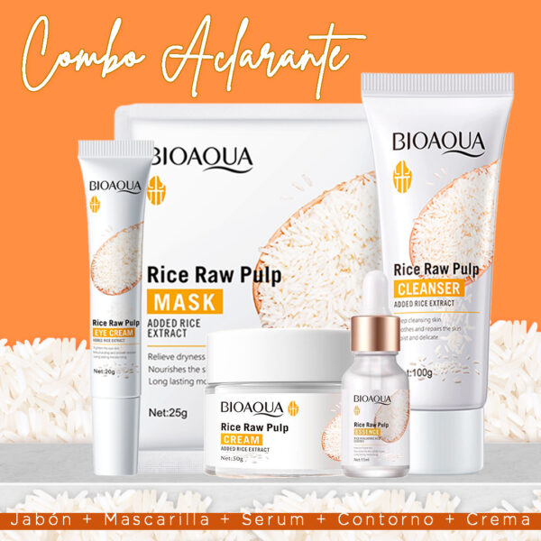 Combo De Arroz x5 Bioaqua Original (jabón+contorno+serum+crema+mascarilla) - Imagen 1