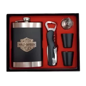 Licorera Wizquera 9 Oz Inox. 2 Copas + Navaja Harley Davidson - Imagen 3