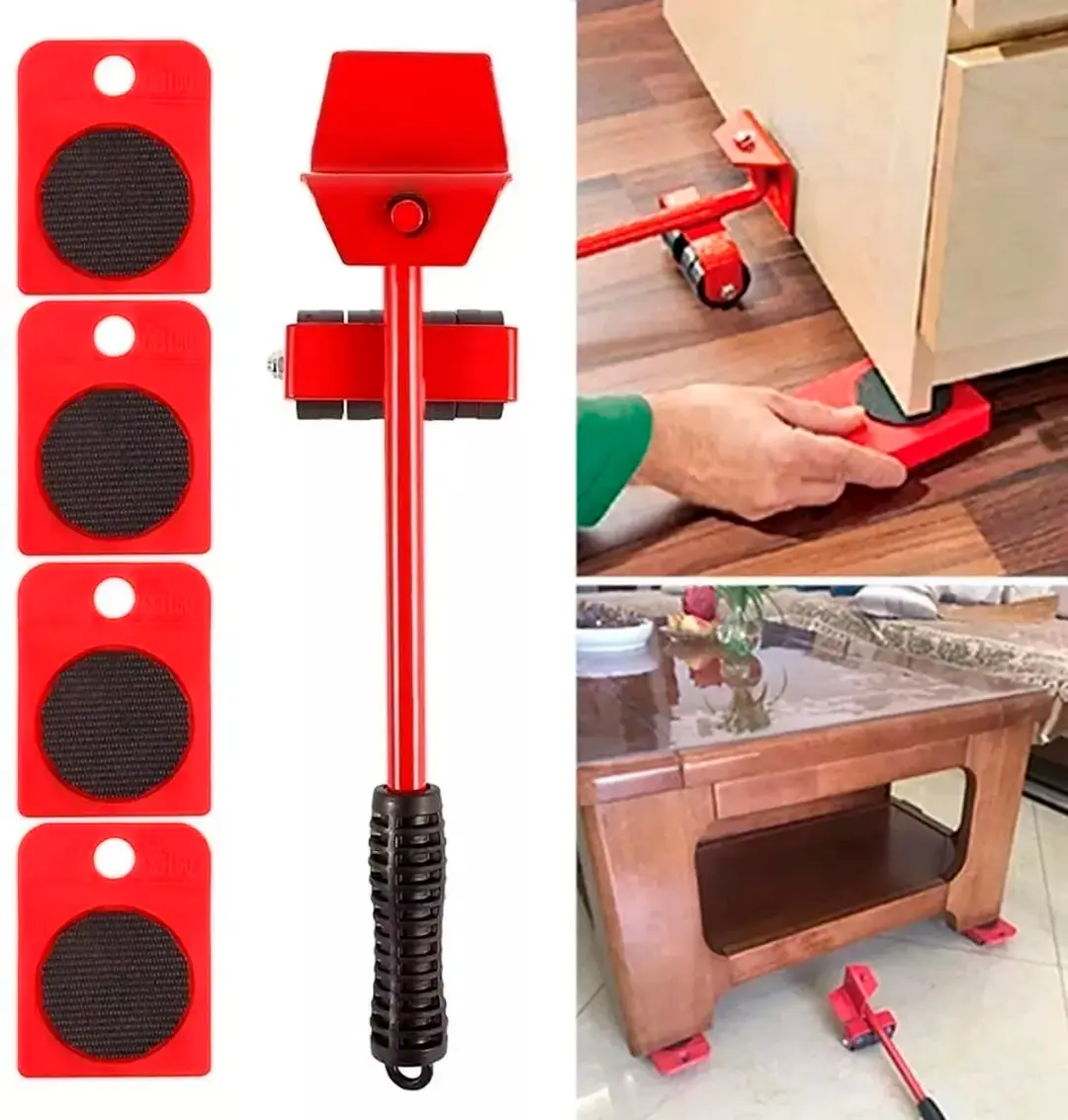 Palanca levanta muebles con 4 bases deslizantes para mover fácilmente mesas y electrodomésticos pesados.
