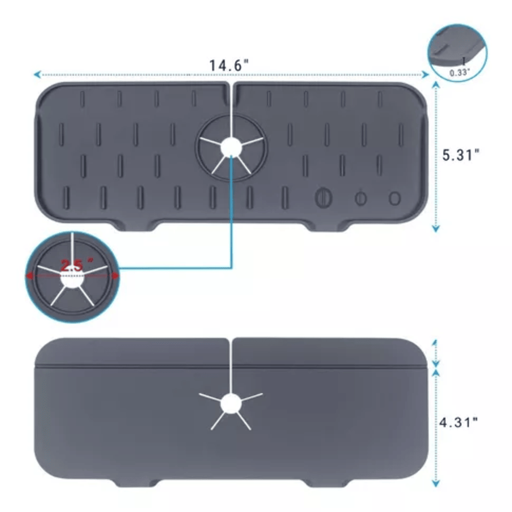 Alfombra protectora de silicona para grifo. Set x2, 35.5 cm x 13.5 cm.
