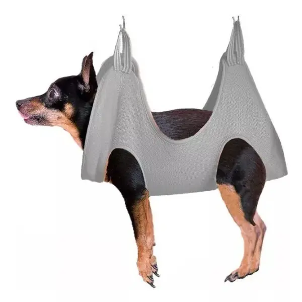 Hamaca para perros, ideal para corte de uñas y aseo. Diseño seguro y cómodo.