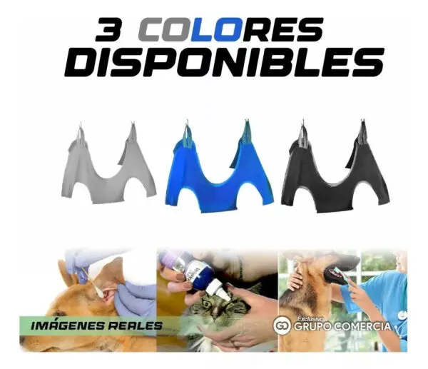 Hamaca para mascotas gris, azul y negra ideal para cuidado de uñas e higiene.