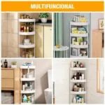 Carrito organizador esquinero de 4 niveles con ruedas, ideal para cocina o baño.