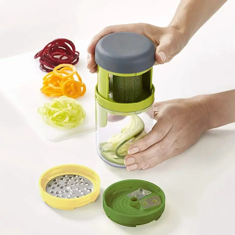 Cortador de verduras en espiral 3 en 1: pica, rebana y ralla zanahoria, calabacín y remolacha fácilmente.