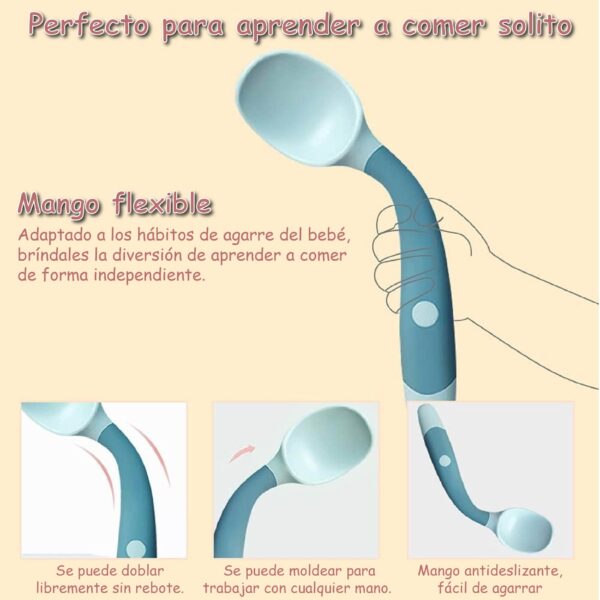 Cubiertos Flexibles Para Bebes Cuchara y Tenedor Con Estuche - Imagen 3