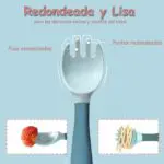 Set x2 cubiertos flexibles para bebés: cuchara y tenedor con estuche, ideal para encías delicadas.