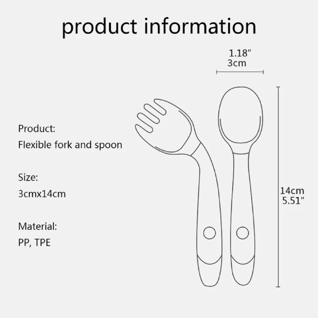 Medidas de Cubiertos Flexibles Cuchara Tenedor Para Bebes Con Estuche - Imagen 7