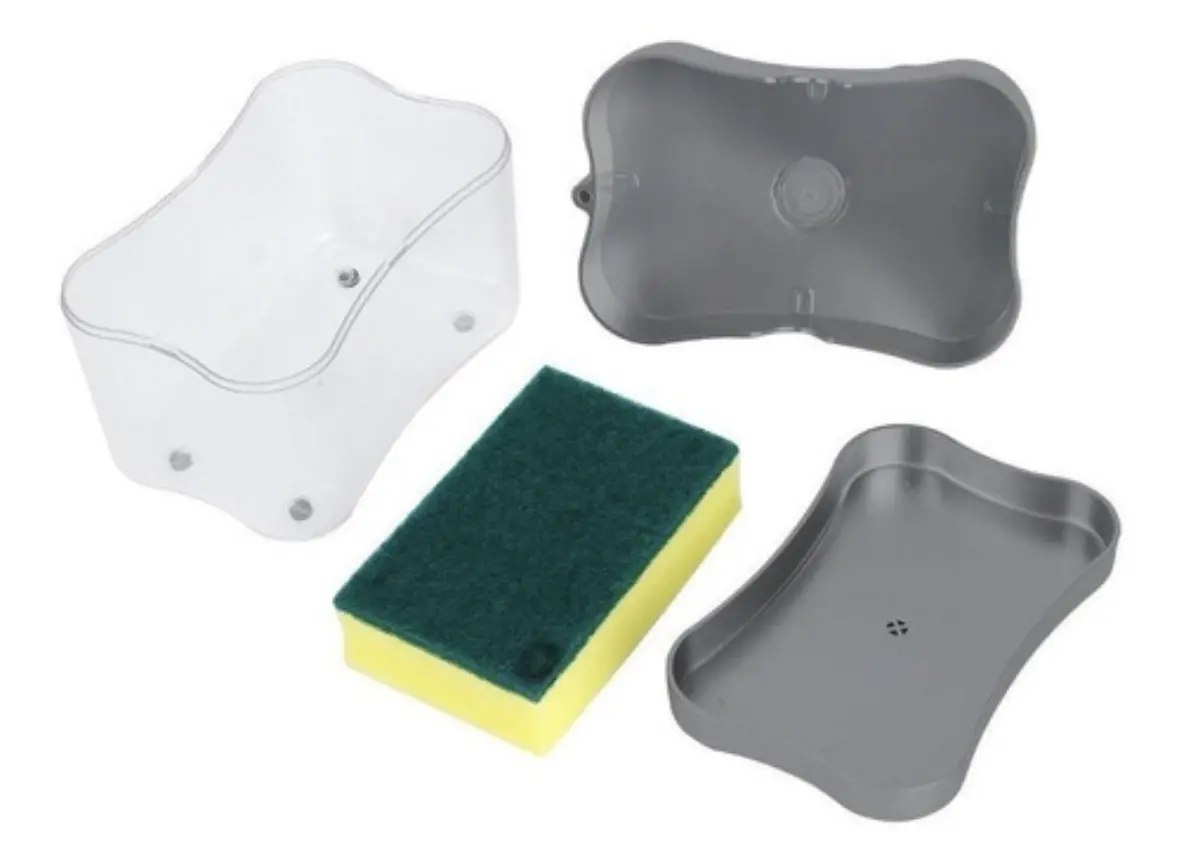 Set x2 dispensador jabón líquido lavaplatos transparente con esponja cocina