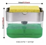 Dispensador de jabón líquido para lavaplatos con esponja, set de 2, cocina, transparente.