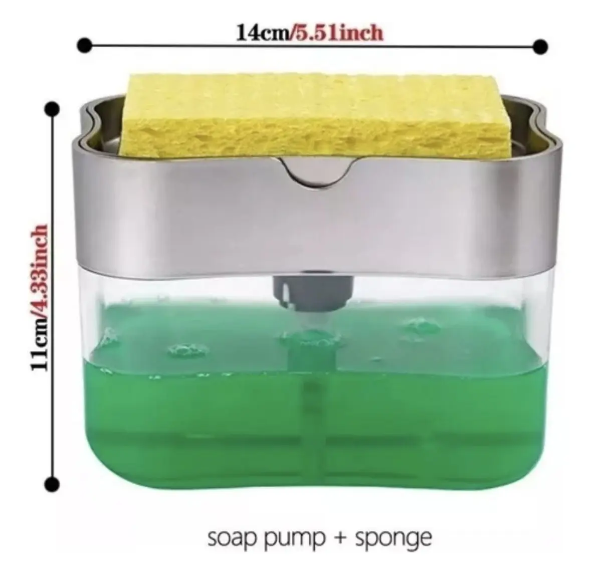 Dispensador de jabón líquido para lavaplatos con esponja, set de 2, cocina, transparente.